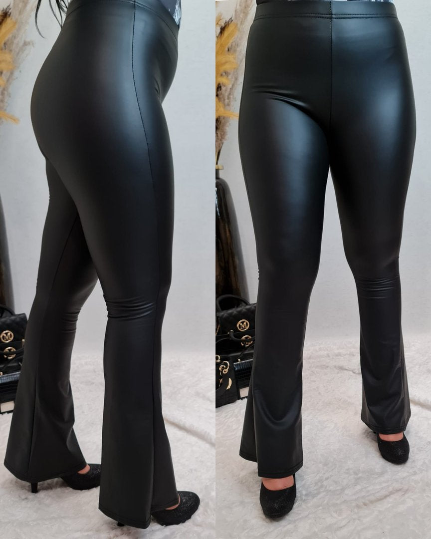 Thérèse | Black Flared Faux-Leather Leggings