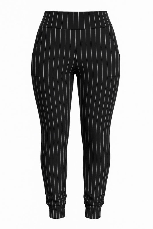 Marguerite | Black Chalk Stripe Comfort Pants