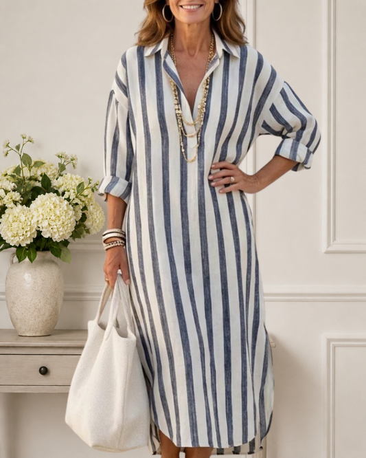 Amara | Long Sleeve Striped Midi Shirt Dress