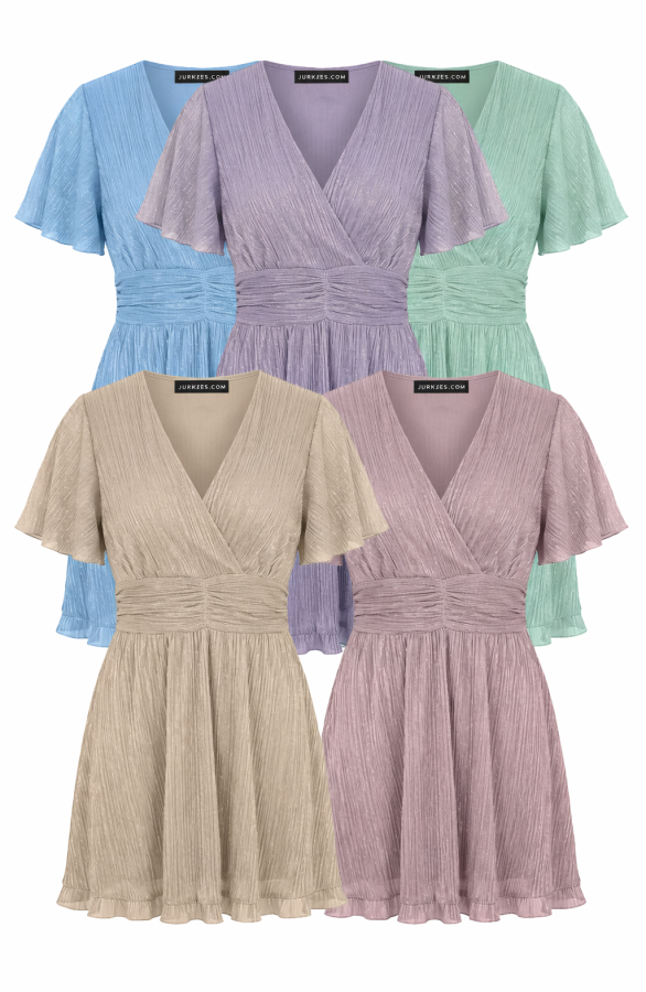 Lurex Short Sleeve Waistband Dress - Available in 5 Colors