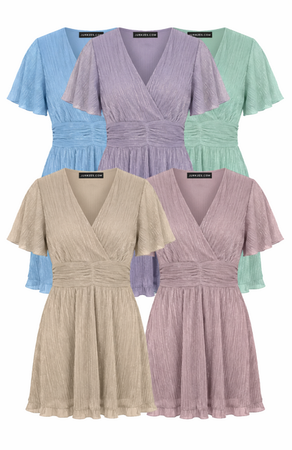 Lurex Short Sleeve Waistband Dress - Available in 5 Colors
