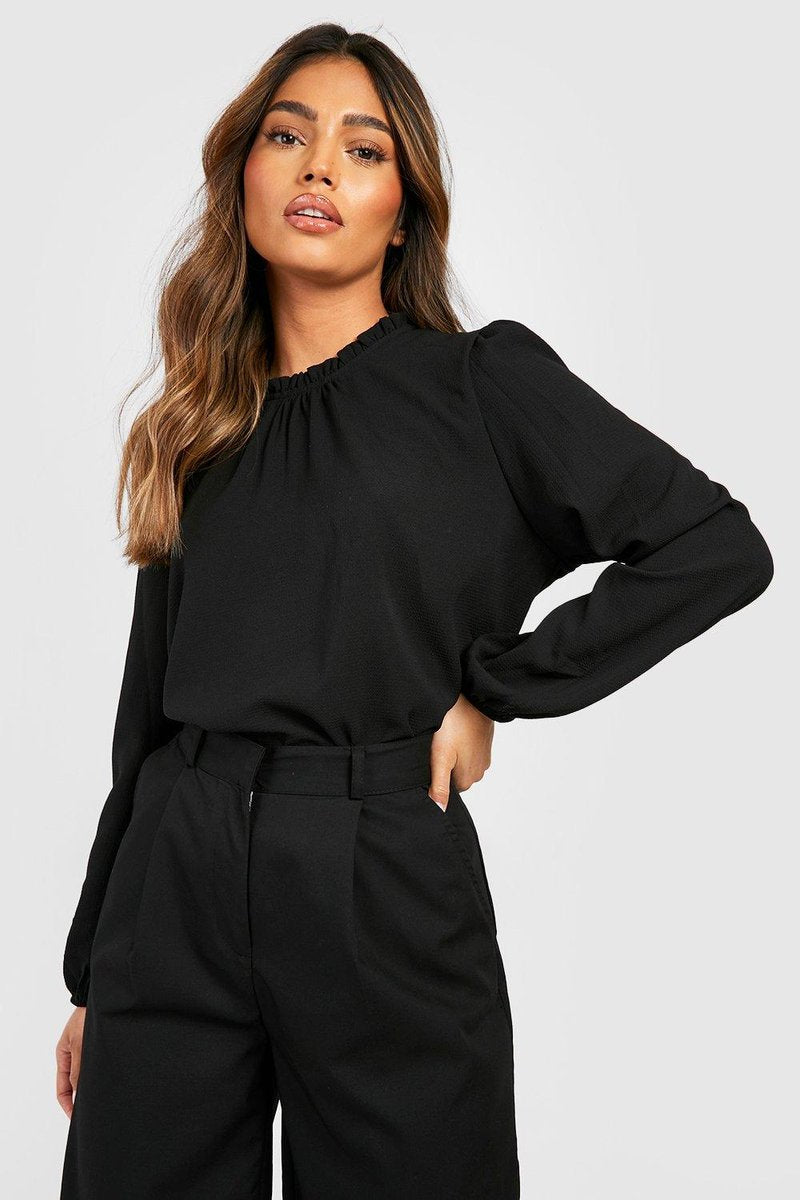 Claudia Frill Neck Blouse - Black