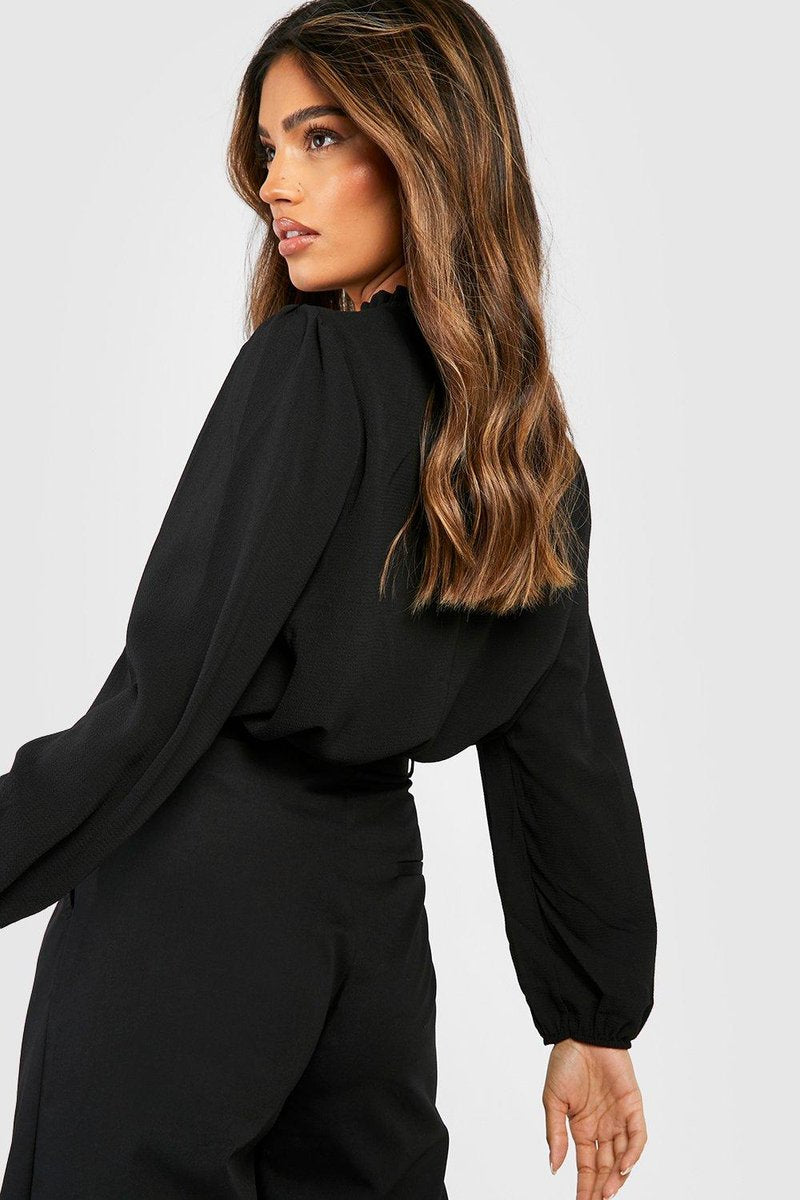 Claudia Frill Neck Blouse - Black Front