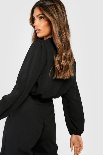 Claudia Frill Neck Blouse - Black Front