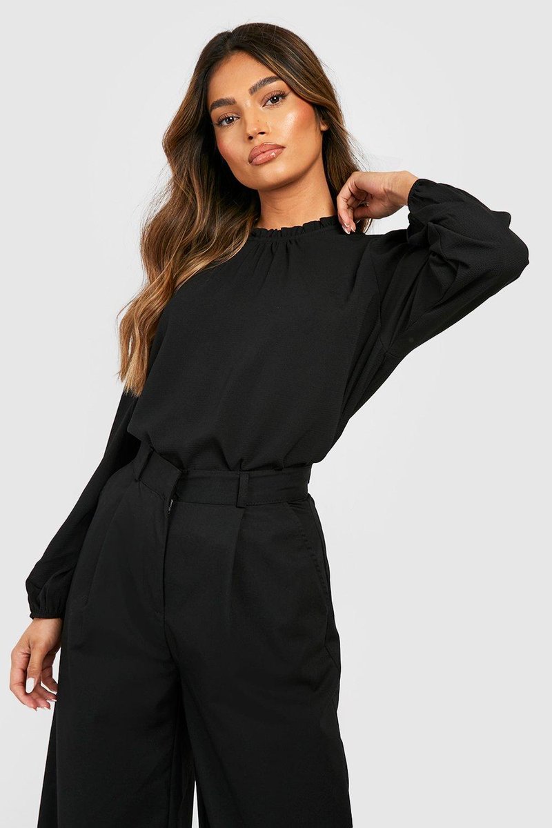 Claudia Frill Neck Blouse - Black Side