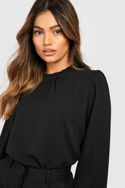 Claudia Frill Neck Blouse - Black Detail