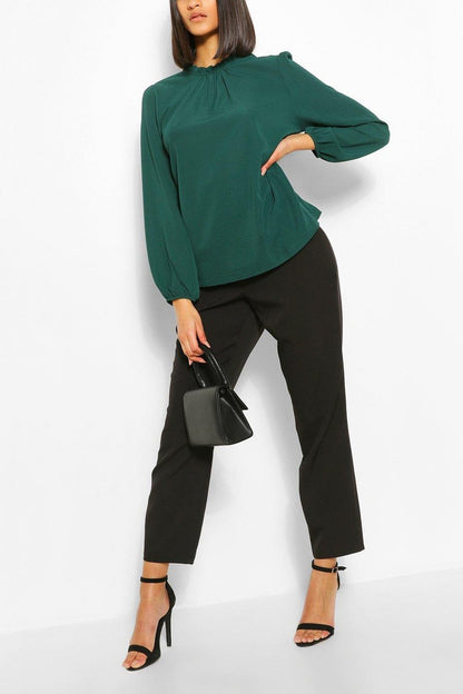 Claudia Frill Neck Blouse - Bottle Green