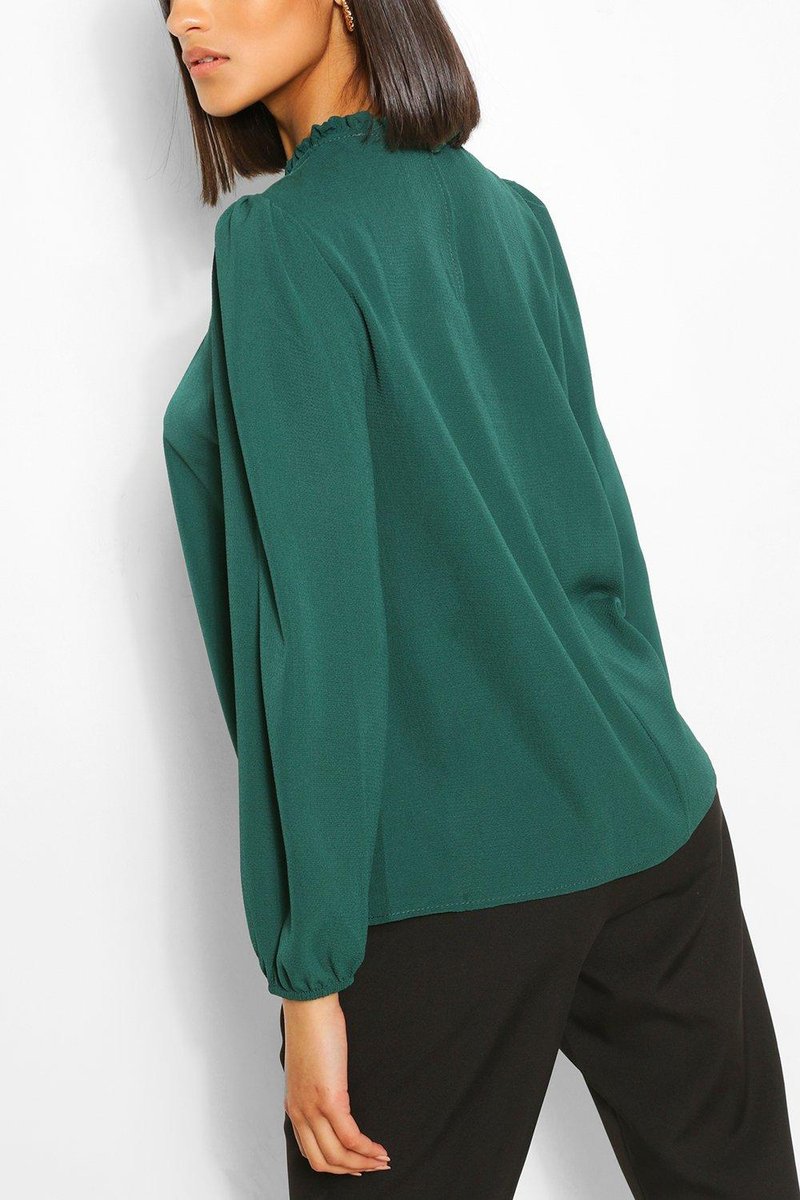 Claudia Frill Neck Blouse - Bottle Green Front