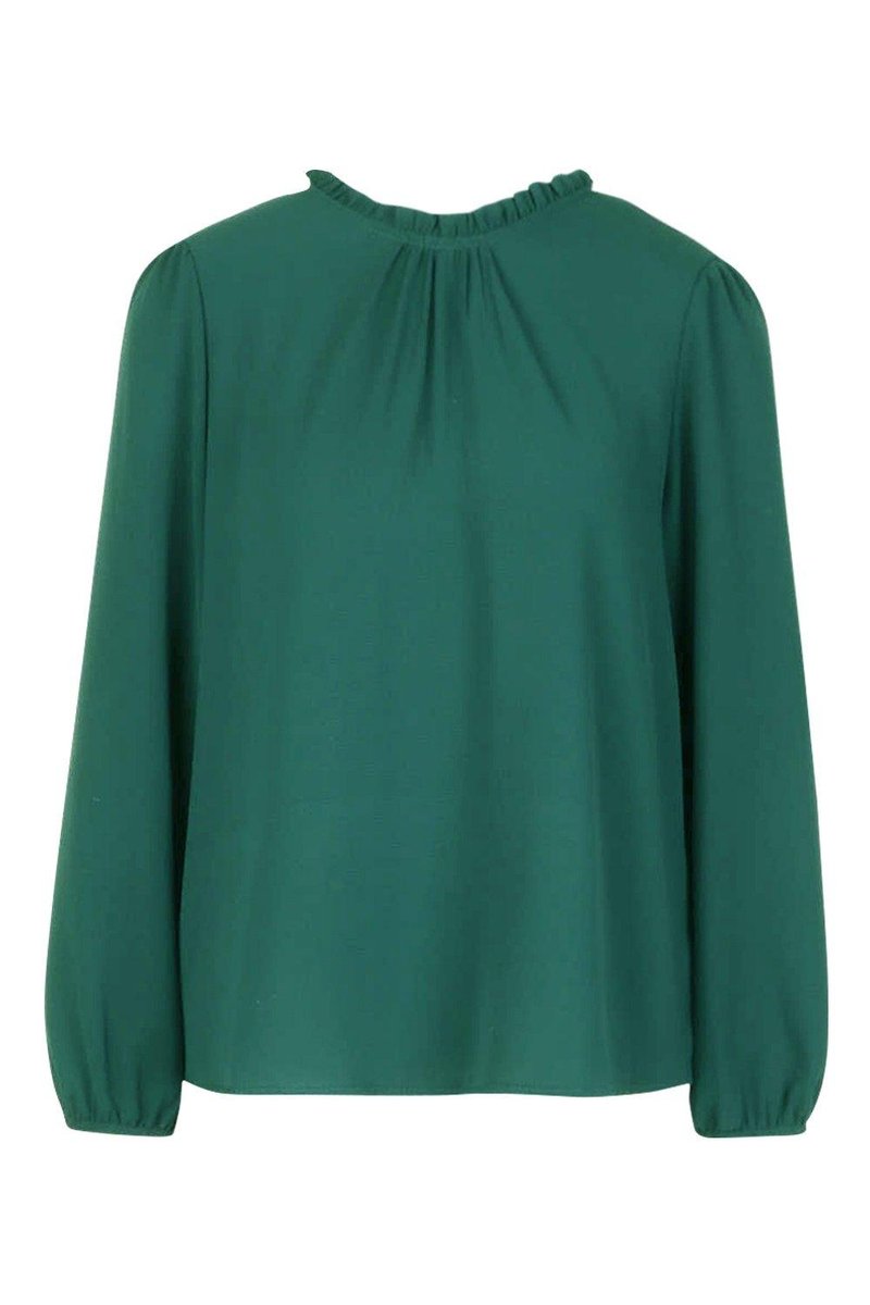 Claudia Frill Neck Blouse - Bottle Green Side