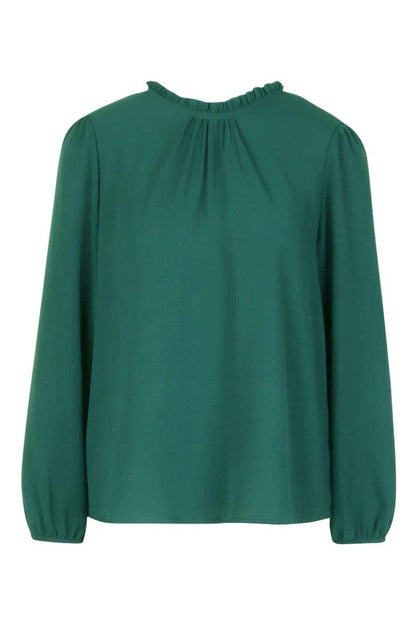 Claudia Frill Neck Blouse - Bottle Green Side