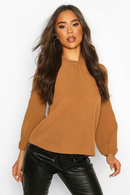 Claudia Frill Neck Blouse - Brick