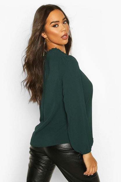 Claudia Frill Neck Blouse - Brick Front