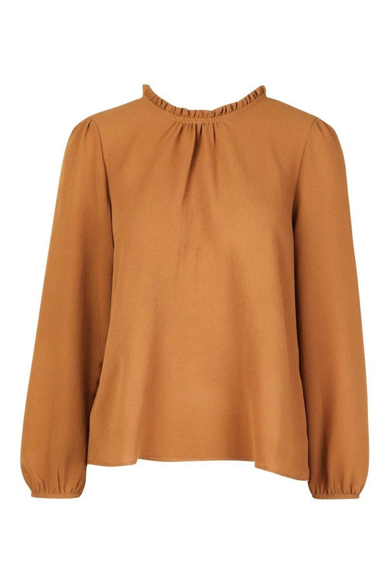 Claudia Frill Neck Blouse - Brick Side