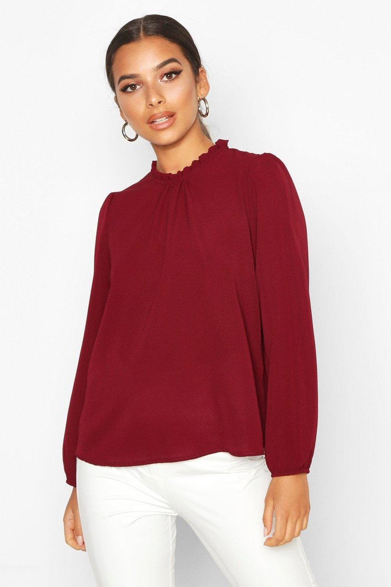 Claudia Frill Neck Blouse - Burgundy