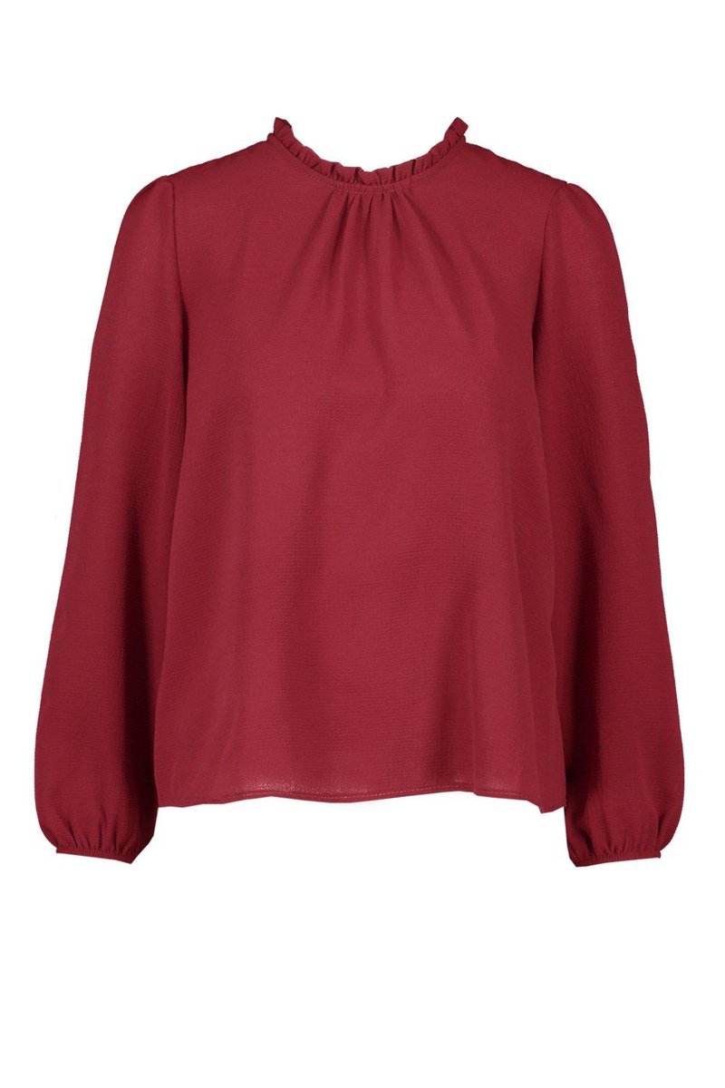 Claudia Frill Neck Blouse - Burgundy Side