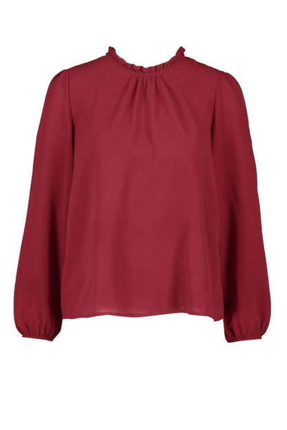 Claudia Frill Neck Blouse - Burgundy Side