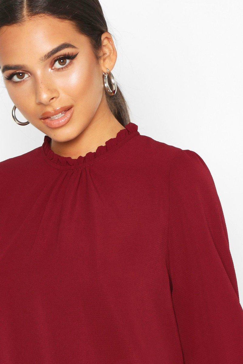 Claudia Frill Neck Blouse - Burgundy Detail