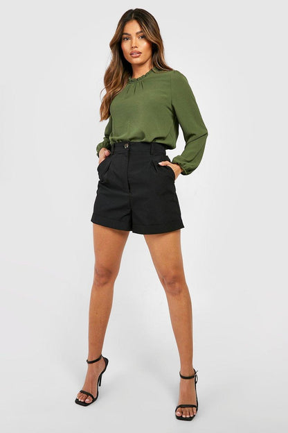 Claudia Frill Neck Blouse - Khaki
