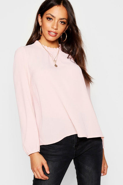 Claudia Frill Neck Blouse - Rose Pink