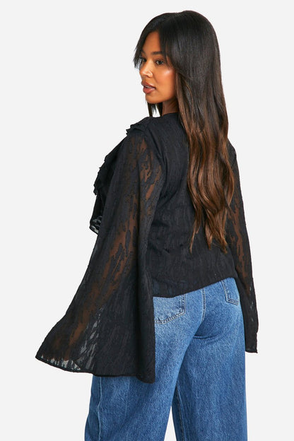 Clara | Burnout Animal Tie Front Ruffle Blouse