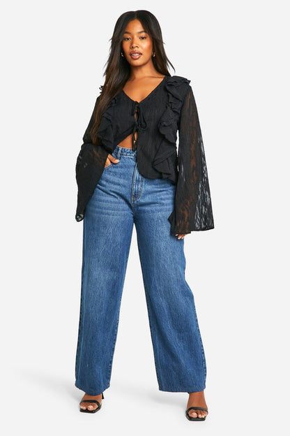Clara | Burnout Animal Tie Front Ruffle Blouse
