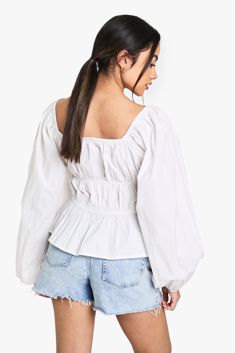 Audrey | Ruched Cotton Poplin Blouse