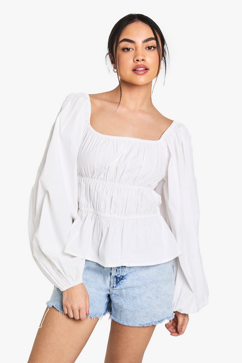Audrey | Ruched Cotton Poplin Blouse