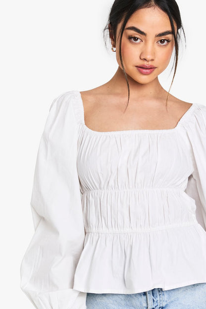 Audrey | Ruched Cotton Poplin Blouse