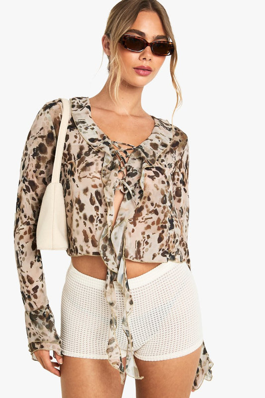 Margot | Chiffon Tie Front Ruffle Blouse