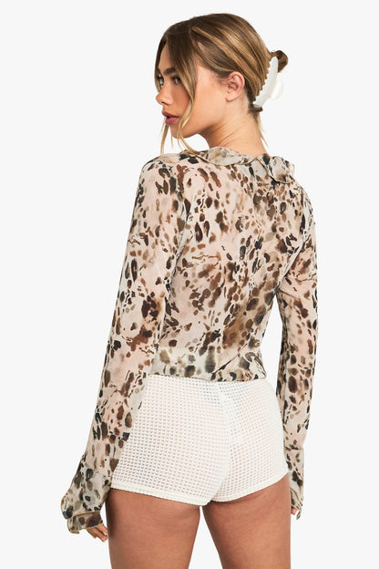 Margot | Chiffon Tie Front Ruffle Blouse