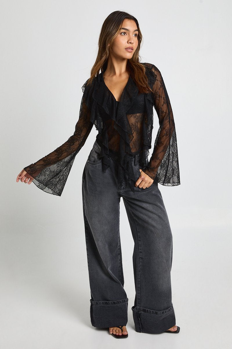 Amelie | Sheer Lace Ruffle Blouse