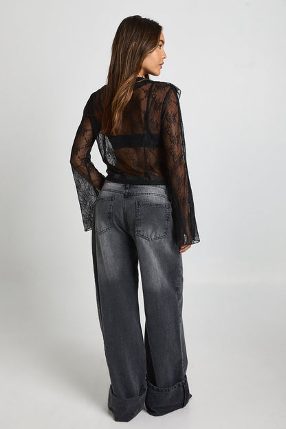 Amelie | Sheer Lace Ruffle Blouse