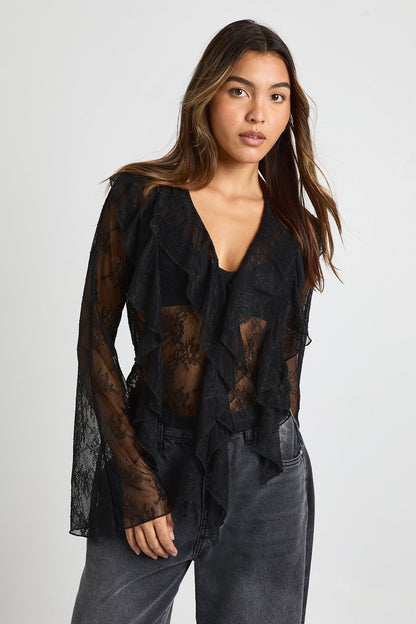 Amelie | Sheer Lace Ruffle Blouse