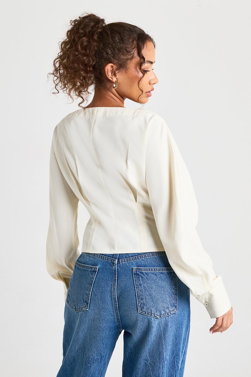 Elise | Slash Neck Pleat Waist Blouse