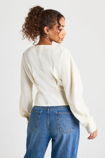 Elise | Slash Neck Pleat Waist Blouse