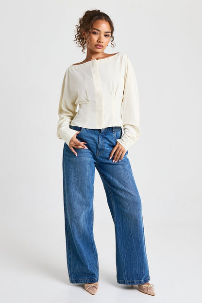 Elise | Slash Neck Pleat Waist Blouse