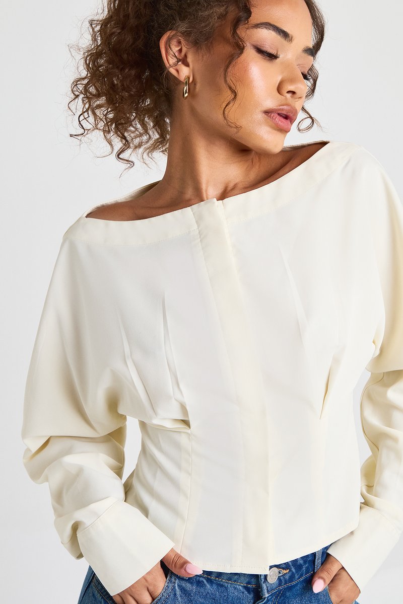 Elise | Slash Neck Pleat Waist Blouse