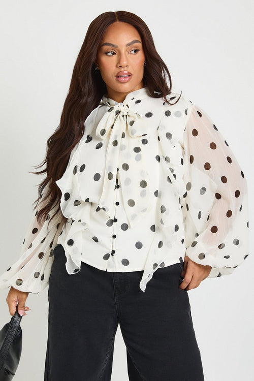 Charlotte | Polka Dot Chiffon Balloon Sleeve Blouse