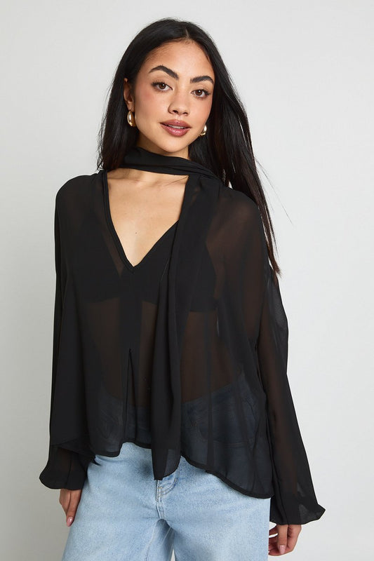 Sylvie | Chiffon Scarf Volume Sleeve Blouse
