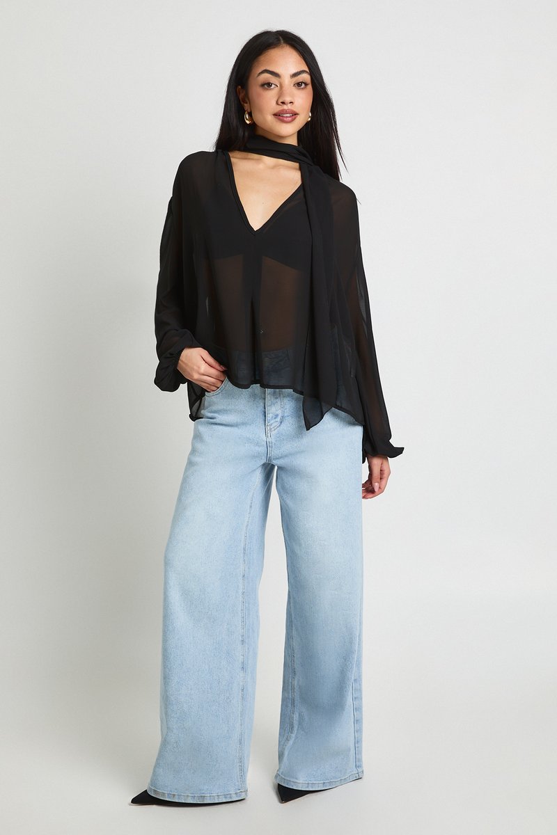 Sylvie | Chiffon Scarf Volume Sleeve Blouse