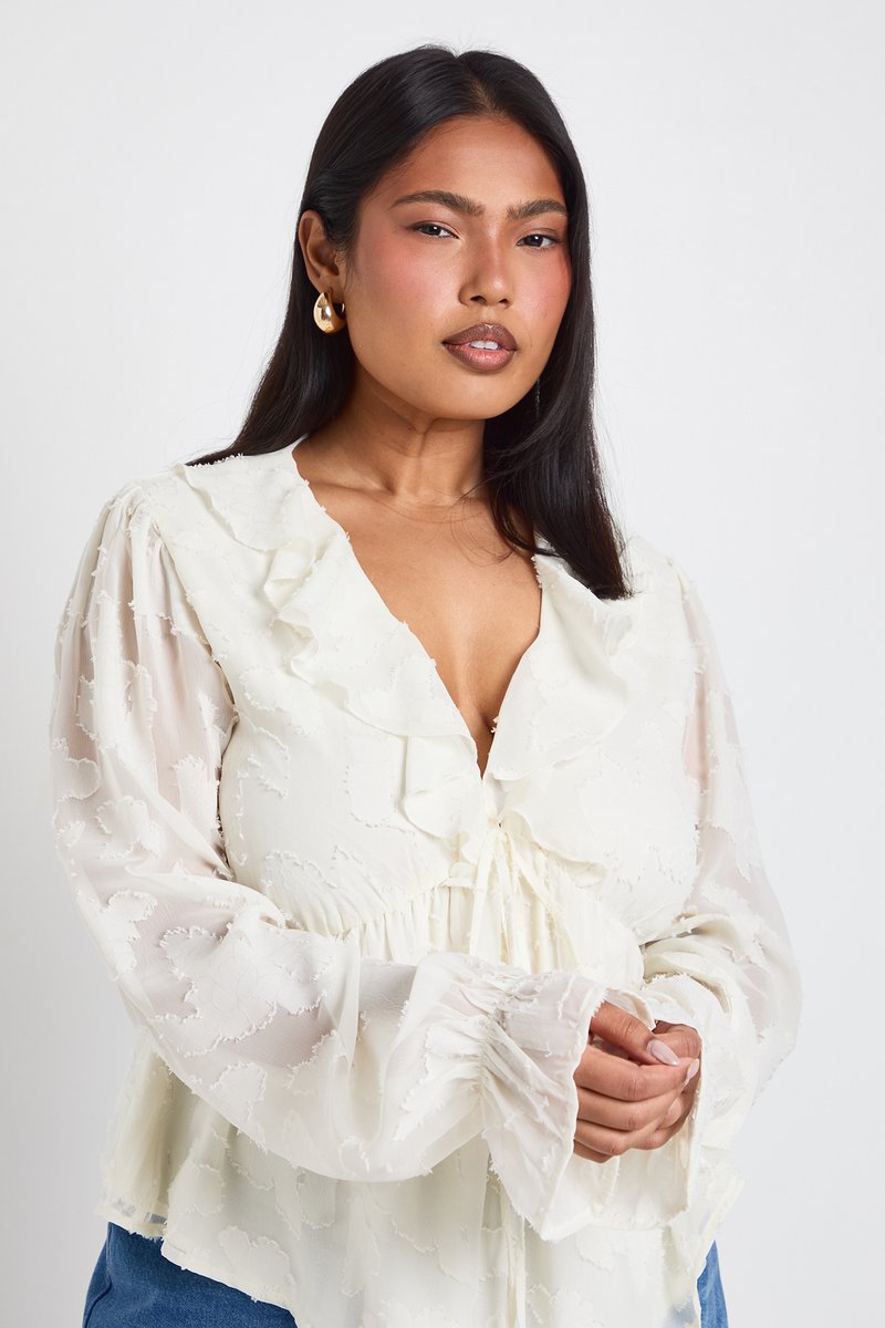 Manon | Burnout Ruffle Tie Front Smock Top