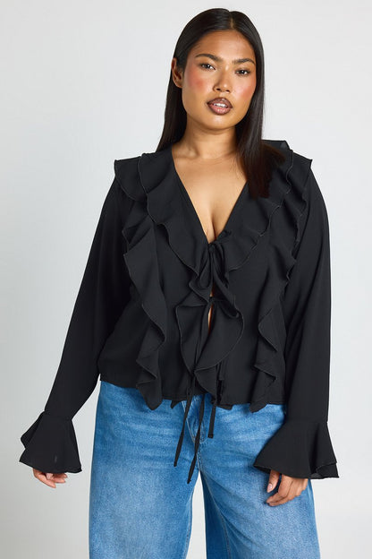 Juliette | Tie Front Ruffle Blouse