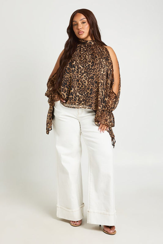 Vivienne | Leopard Chiffon Halterneck Draped Blouse