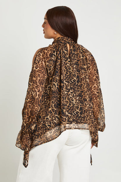 Vivienne | Leopard Chiffon Halterneck Draped Blouse