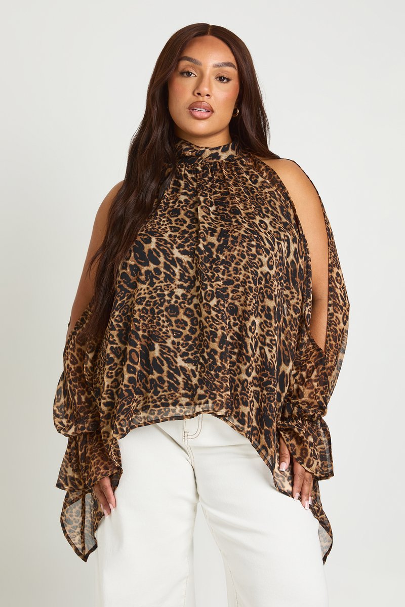 Vivienne | Leopard Chiffon Halterneck Draped Blouse