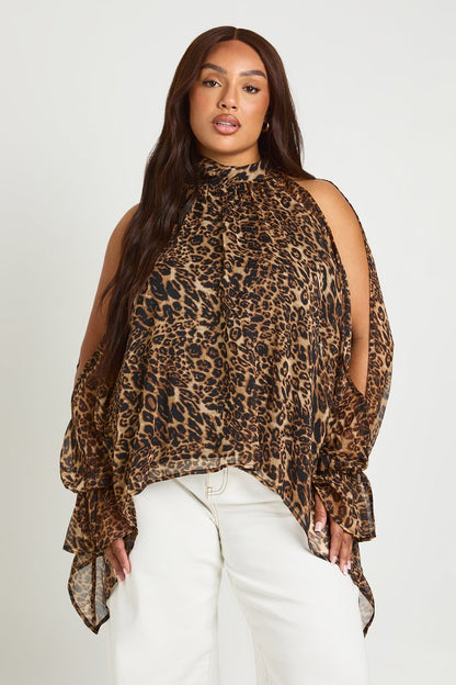 Vivienne | Leopard Chiffon Halterneck Draped Blouse