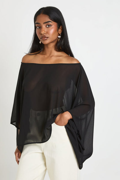 Sophie | Chiffon Off-Shoulder Cape Top