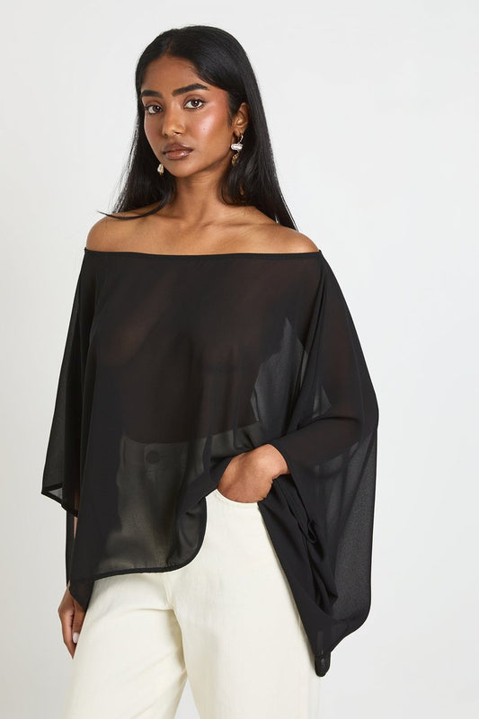 Sophie | Chiffon Off-Shoulder Cape Top