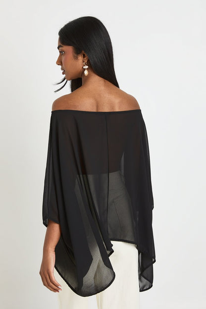 Sophie | Chiffon Off-Shoulder Cape Top