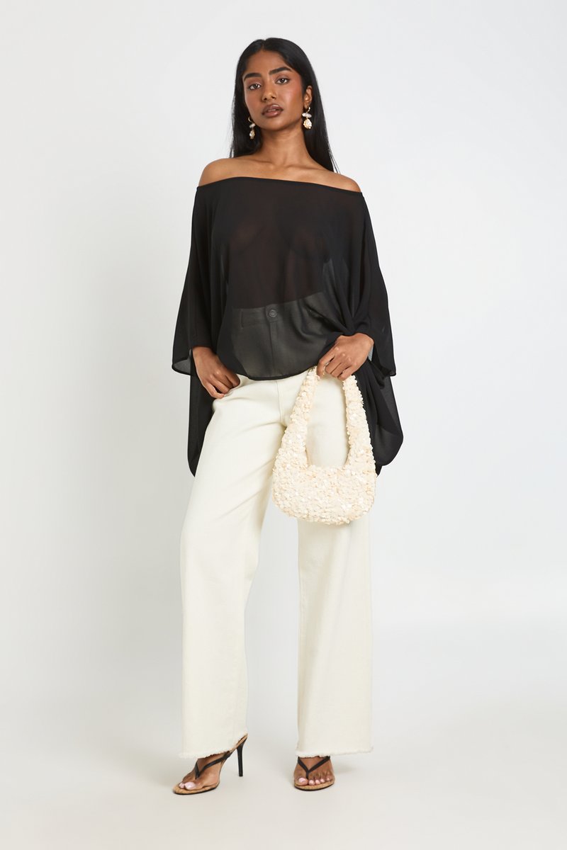 Sophie | Chiffon Off-Shoulder Cape Top